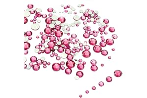 LolliBeads Resin Crystal Round Nail Art Mixed Flat Backs Acrylic Rhinestones Gems,Mix Size 1.5-5 mm, Color Rose Pink (1200Pcs)