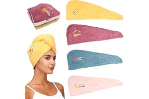 ZORVIXAL 4 Stück Mikrofaser Haartuchwickel, 25×65cm Haarturban Haartuch Kinder, Haare Schnell Trocknend Haartuch, Frizz Haarhandtuch, Turban Handtuch mit Knopf, für Damen, Erwachsene Oder Kinder, Mädchen