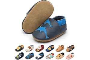 EDOTON Krabbelschuhe Baby LederLauflernschuhe Mädchen mit weichen Wildledersohlen Lederschuhe Baby Jungen Mädchen Hausschuhe 0-24 Monate
