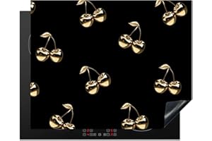 KitchenYeah© Protection Pour Plaque Induction 65x52 cm Plaque de Deco Cuisine Protégé Cache De Cuisson Vitroceramique Cartouche - Cerise - Or - Chrome