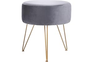 IBUYKE Footstool Velvet Round Ottoman Pouffe Stool Dressing Table Stool Metal Legs Removable Cover, for Home Living Room Fitting Room Bedroom Office, Gray RF-009