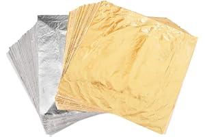 VGSEBA Fogli Foglia Oro - 100 Foglia Argento e 100 Foglia Oro per Doratura, Arte della Pittura, Artigianato, Decorazioni di Mobili (16x16cm)