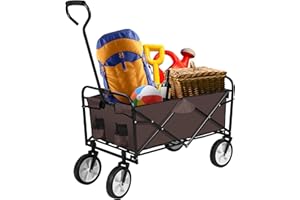 YSSOA Folding Wagon,Portable Garden Cart Rolling Folding with 360 Degree Swivel Anti-Slip Wheels & Adjustable Handle, 100kg Weight Capacity, Alloy Steel, Brown