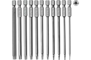 Sinand 11 Stück Torx Schraubendreher Bit Set, 1/4"x100mm Magnetisch Torx Bit Set Lang, T6/T7/T8/T9/T10/T15/T20/T25/T27/T30/T40 Elektrische Bits Set