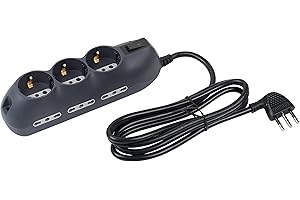 BTICINO Ciabatta Multipresa Elettrica Slot 9 Posti, 3 Polivalenti Schuko 10/16A + 6 Bivalenti 10/16A, Ciabatta Elettrica con Interruttore e Cavo 1,5m Spina 10A, Robusta Salvaspazio Flessibile, Nero
