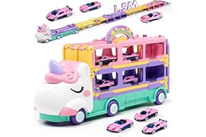 Lehoo Castle Girls Toys, Unicorn Gifts for Girls with Transport Truck, Toddler Race Toy Cars Portable Truck, Carrier Vehicles Toys for Age 2 3 4 5