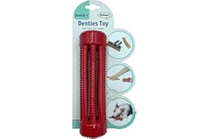 bubimex - Denties Toy - Jouet à Mâcher pour Chien - A garnir avec Friandise en Bâtonnet - Nettoyage des Dents - Picots pour Masser Les Gencives - Caoutchouc TPR Solide et Flexible - 19x5x5cm - Rouge