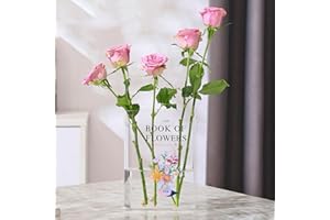 KRYSTHIA Acrylic Book Vase, Book Vases for Flowers, Book Shaped Vase for Tulips, Unique Vases for Home Decor, Book Lover Gift for Office, Living Room, Bedroom, Bookshelf