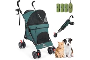Wedyvko Travel Portable Dog Stroller, Pet Stroller for Small Puppy Dogs & Cats, Up to 33 lbs, Blackish Green