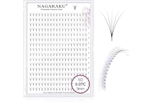 NAGARAKU Pestañas Racimo 320 Fans 5D Volumen Ruso Tallo Largo Abanicos Prefabricados Base Fina Y Puntiaguda Premade Fans Eyelash Esponjosas Natural Preabanizadas Negro 16 Filas Caja XL(0.07 C 9mm)