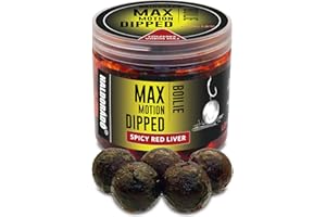Haldorado MAX MOTION Carp Fishing Dipped Boilie Bait, Long Life, Spicy Red Liver, 20 mm