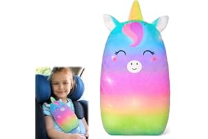 MHJY Seat Belt Pads for Kids Cute Unicorn Car Pillow Seatbelt Strap Cover Comfortable Seat Belt Covers Head Neck Support for Toddlers Girls Boys Children, Rainbow