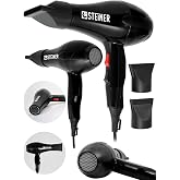 Steiner Alman 3800 Watt Professional Sa&ccedil; Kurutma Makinesi F&ouml;n Makinesi AC Motor Siyah + 2 Adet Başlık