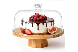 Masthome Présentoir à Gâteau Sur Pied avec Couvercle, 6in1 Cloche à Gâteaux Multifonctionelle, Support Gâteau en Bois Rotatif pour Pâtisserie/Desserts