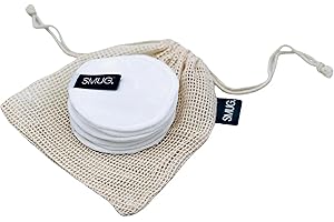 Smug Tamponi in cotone di bambù, riutilizzabili, per rimuovere il trucco, rotondi in cotone di bambù, ecologici, per qualsiasi tipo di pelle, con sacchetto per la biancheria con cordoncino in cotone
