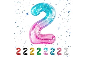 PARTYHAUSY Number 2 Balloons 2,Rainbow 2 Balloon 40 Inch Giant Helium Foil Number Balloons for Boys Girls Party Decor Birthday Anniversary Graduation Party Decorations Supplies