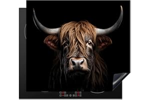 KitchenYeah© Induction Hob Protector Mat 20.5"x23.6" / 60x52 cm Cooker Top Protectors Cover Ceramic Covers Electric Hobs Vinyl Scottish Highlander - Portrait - Black - Animal