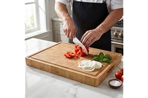 Dehaus® Deluxe Bamboo Chopping Board - Premium Wooden Cutting Boards - Extra Large End Grain Wood Butchers Block for Kitchen - Bread Cutting Block - Non Toxic - Size L, 42 x 32 x 4 cm
