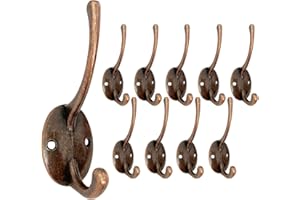 Mokife Gancho Perchero Antiguo, 10 Piezas Retro Percheros Ganchos Dobles de Metal para Colgar Abrigos Ropa Batas Toallas Bolsas Sombreros Gorras Llaves Bufandas Tazas, Cobre
