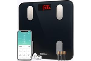 Etekcity Báscula Grasa Corporal Inteligente con 13 Métricas Corporales, Grandes Números y Plataforma 30*30*25cm, 5-180kg, Pantalla LED, Báscula de Baño Digital de Alta Precisión, Android e iOS, ESF24