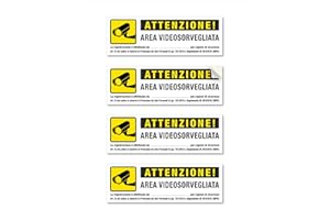 READYPRINT 4 Adesivi Videosorveglianza Piccoli, misura: 15 x 5 cm, Cartelli Area Videosorvegliata Impermeabili, in PVC morbido. 4 pz.
