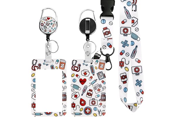 Porte Badge Id avec Lanyard Breakaway pour, Badge Reel rétractable, Clips de Badge détachables, Lanyard Strap pour le cou, Cadeaux pour le bureau des enseignants infirmiers (Infirmière)