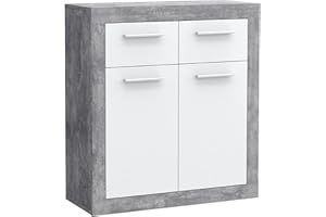 FORTE Baccio Kommode mit 2 Türen und 2 Schubladen, Holzwerkstoff, Betonoptik Lichtgrau / Weiß, 83.20 x 34 x 91.50 cm