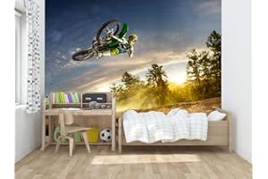 OEDIM Vinilo Para Pared Infantil Motocross | Fotomural para paredes | Mural | Vinilo Decorativo |150 x 100 cm | Decoración comedores, salones, habitaciones
