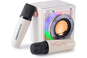 ‎DYNASONIC DYNASONIC B52 Karaoke z dwoma mikrofonami Głośnik Bluetooth Karaoke dla dzieci Elektroniczna zabawka dziecięca Prezenty dla dzieci w wieku 3-15 lat (BIAŁY)