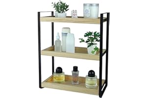 alma home Standregal Badezimmer Organizer - Badregal ohne Bohren 3-Ebenen aus Holz und Metall schwarz als Regal für Bad Aufbewahrung, Kosmetik oder Holzregal für Schminktisch