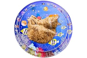 MOSLATE Sensorische Wasserspielmatte Für Katzen – Verdickte Wassersensor-Spielmatte, Wassersensormatte Für Kinder, Aufblasbare Bauchzeit-Wassermatte Mit Kühlem Komfort, Wassersensorische Spielmatte Mit Fisch