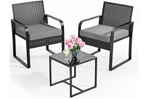 Bealife Zestaw mebli ogrodowych z rattanu, do wypoczynku, 2 osób, mały balkon na zewnątrz, meble ogrodowe na werandę, podwórko, tarasy, balkony, krawędzie basenu (kolor szary)