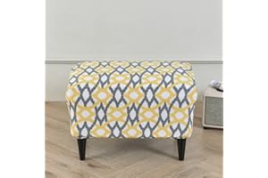 Highdi Funda Otomana Rectangular, Funda de Reposapiés de Sofá, Funda para Taburete Elástica Extraíble Moderno Protector de Puff con Parte Inferior Elástica (Amarillo-Gris,1 Pieza)
