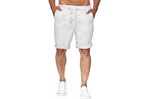 NANAMEEI Men's Cotton Linen Shorts Mens Elastic Waist Shorts with Pockets Mens Drawstring Shorts