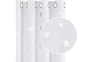 Deconovo Lot de 2 Rideaux Occultants Isolant Thermique Anti Froid Rideaux à Oeillets pour Enfant en Chambre Grands Etoiles des Imprimés Argents Blanc Pal Gris 140x240cm