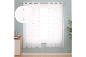 Deconovo Stores Gardinen Vorhang Transparent Ösen Vorhänge Kinderzimmer Dekosachals Leinenoptik Stern, 180x140 cm(HöhexBreite), Leinen, 2er Set