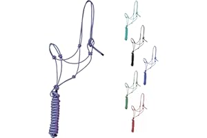 Majestic Ally Cavezza da allenamento in poliestere rigido con 4 nodi da 0,6 cm con corda da 3,5 m abbinata per cavalli, completa (viola, completa)