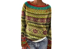SCBFDI Norweger Pullover Damen, Fair Isle Pullover Damen Elegant Rundhals Pullover Basic Langarmshirt Bunte Strickpullover Casual mit Aufdruck GroßE GrößEn Warm Winter Jumpers
