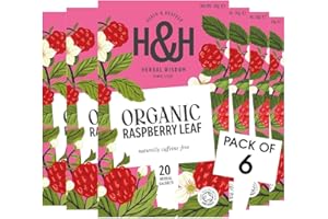 Heath & Heather Organic Raspberry Leaf Teabags (6 Packs of 20, Total 120) Individually Wrapped Caffeine-Free Herbal Tea Infusions