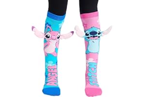 OHS Stitch Socks, Officially Licensed Over the Knee Socks for Kids Stitch Socks with Ears Girls Fluffy Socks for Children Super Soft Warm/Long - Stitch Gifts for Girls, Blue/Pink
