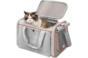 Petseek Large Cat Carrier, Airline Approved Pet Carrier, Pet Travel Carrier for Cats Dogs Puppy Comfort Portable Foldable Vehicle Pet Bag, Light Grey
