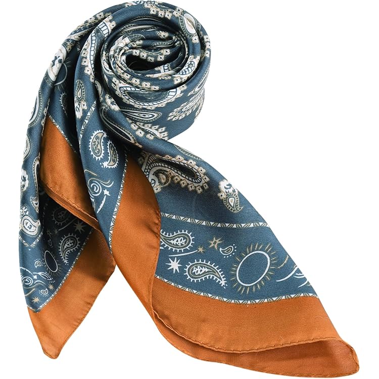 Foulard En Soie Vintage - 66x66 Cm, Couleurs Orange Et Gris - Occasion