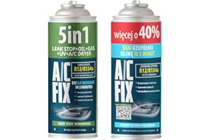 A/C FIX AC FIX 5 en 1 – R134a + R134a XL 470 g Refrigerante para aire acondicionado de coche con aceite, sellador, tinte UV y desecante. Aplicación rápida. Protege el compresor.