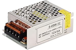 HYUDUO Zasilacz stabilizowany do taśm LED trymer AC 100V ~ 240V DC 12V 5A 60W [klasa efektywności energetycznej A]