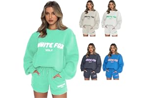 GENERIC Womens White Fox Tracksuit Oversized Two Piece Full Set Tracksuit Long Sleeve Pullover and Loose Short Sweatpants Ladies Gym Activewear Y2k Jogger Track Suits Womens Clothes Spring Summer