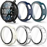 Dilhvy 6-Colors Protective Case for Amazfit Active Max 48mm, Hard PC Protective Case with HD Tempered Glass Screen Protector