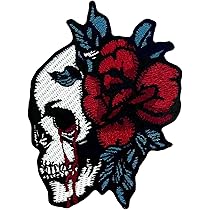 Rode Bloem Bloedige Schedel Patch Geborduurde Applique Badge Ijzer Op Naai Op Embleem