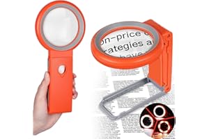 AIXPI Lupe mit Licht und Ständer 30 Fach 40 Fach, Faltbarem Leselupe mit 18 LED - 3 Beleuchtungsmodi, Dimmable Groß Glas Handlupe Tischlupe für Senioren, Kinder, Lesen - mit Linsentuch（Rot