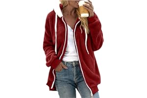 Angxiwan Fleecejacke Damen Winterjacke Teddyjacke Hoodie Winter Teddy Fleece Jacke Warm Herbst Wintermantel mit Kapuze ReißVerschluss Fellmantel PlüSchjacke mit Taschen Kuscheljacke