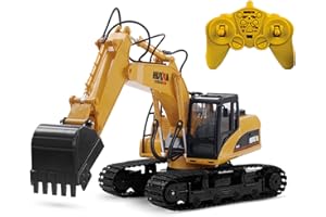 HNR 15 Channel 1:14 Digger Toys, Remote Control Excavator Toy, Fully Functional RC Digger Professional Construction Digger Toys with Lights and Sound for Boys Kids,Best Gift for adults